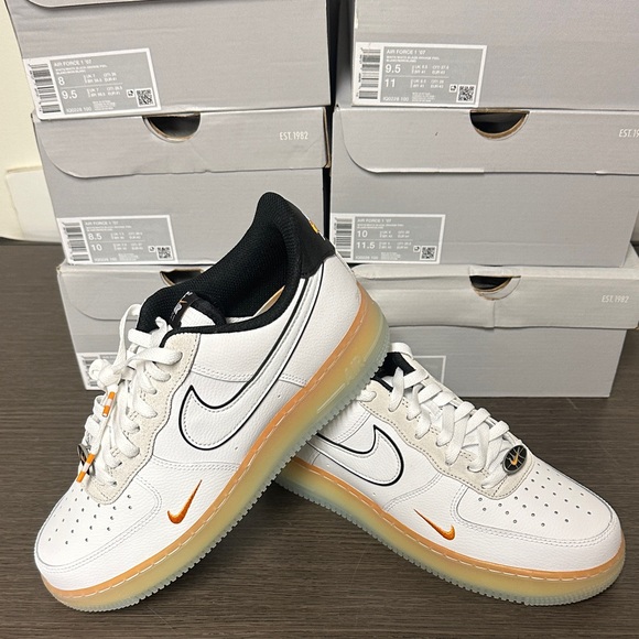Nike Other - Nike White Leather Air Force 1 07’ Sneakers with Orange and Black. Multi sizes.